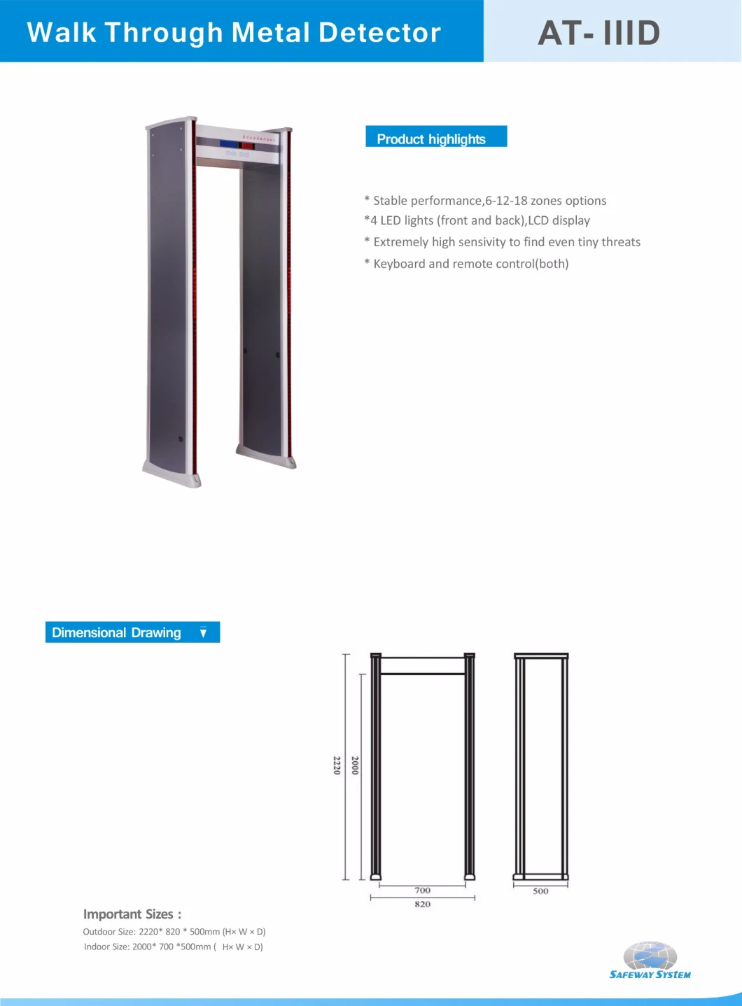 Safeway System- Walk Through Metal Detector, Body Scanner-Indoor Use