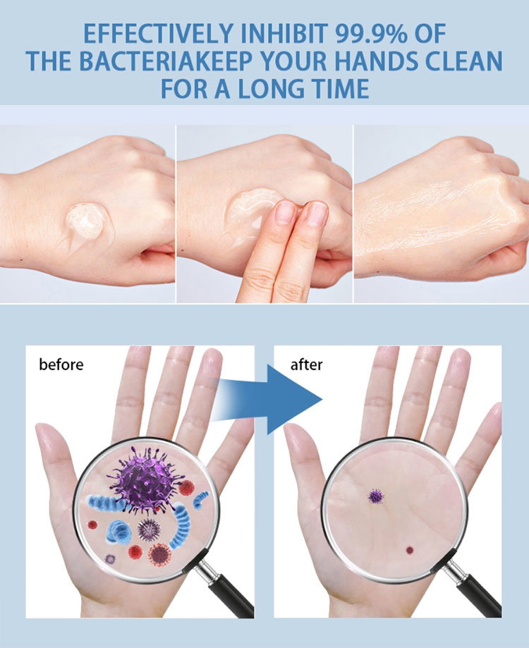 FDA Quick-Drying 99.99% Sterilization Waterless Bacteriostatic Gel Qualified
