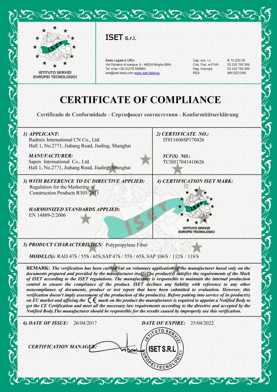 CE Certificate PP Fibre En14889-2: 2006 Standard Macro PP Fiber for Concrete