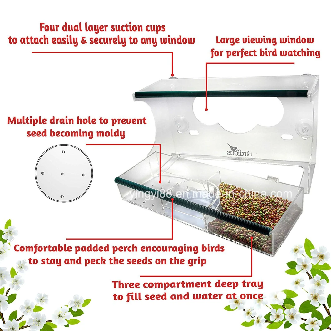 Top Quality Clear Acrylic Window Bird Feeder with Removable Tray