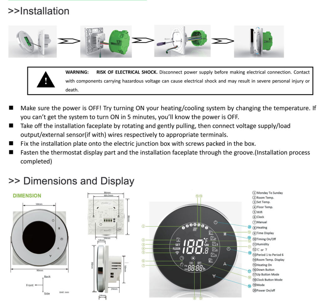 Heating WiFi Programmable Thermostat for Water Heating System