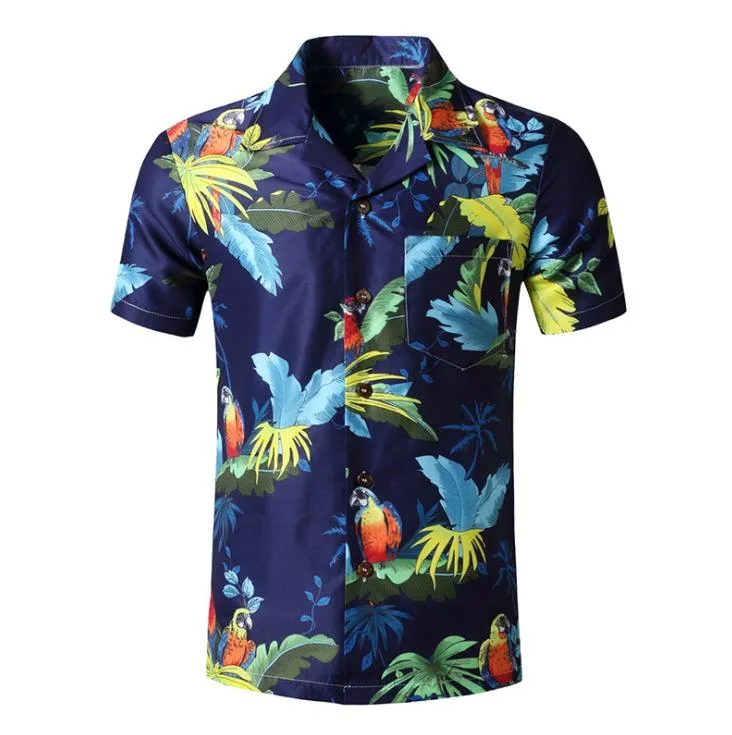 Custom Wholesale 100% Polyester Digital Printing Men's Hawaiian Dress Shirt