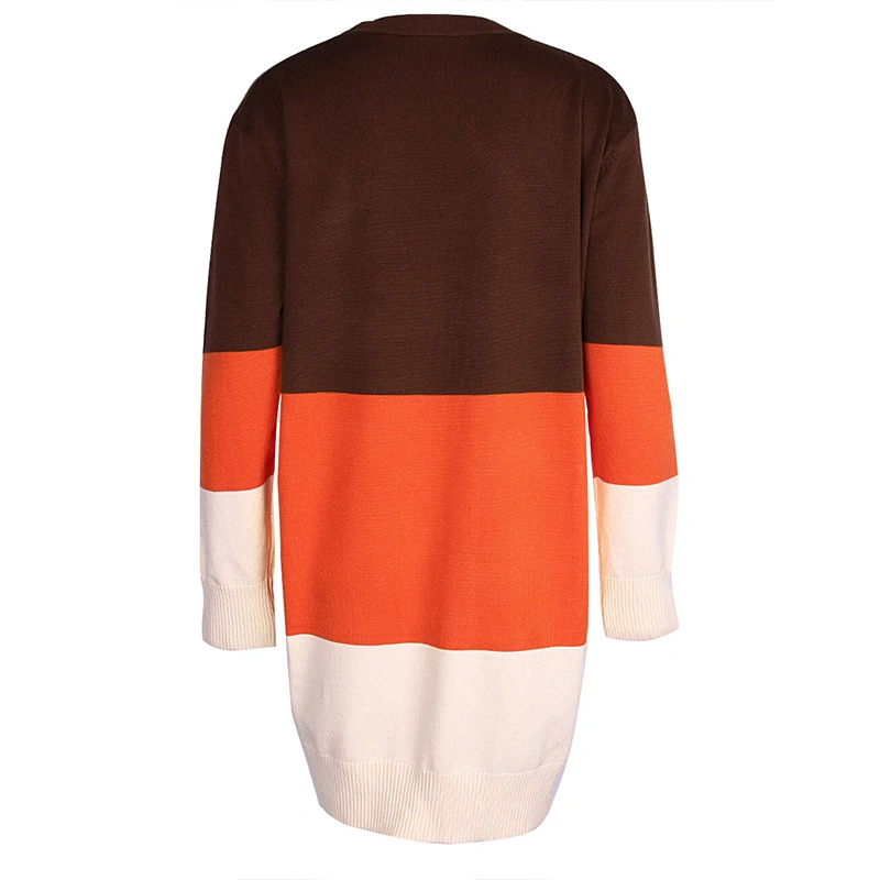 2020 Autumn Colorful Stripe Ladies Sweater, Long Cardigan Sweater V-Neck Ladies Knitting Apparel Ladies Sweater