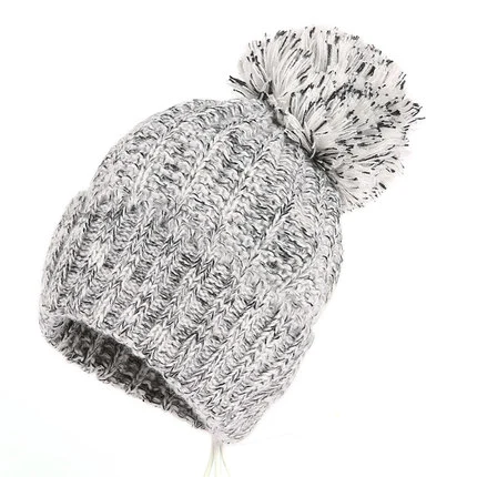 Winter Knitted Women Beanie Adult Hat with Pompom