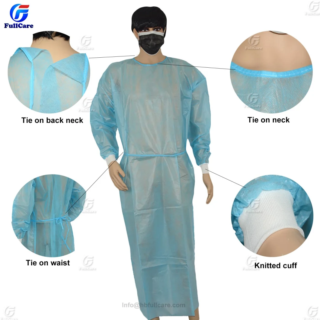 Hospital Gown, CPE Gown, Disposable Isolation Gown, Medical Gown, Protective Gown, Nonwoven Gown, Isolation Gown,