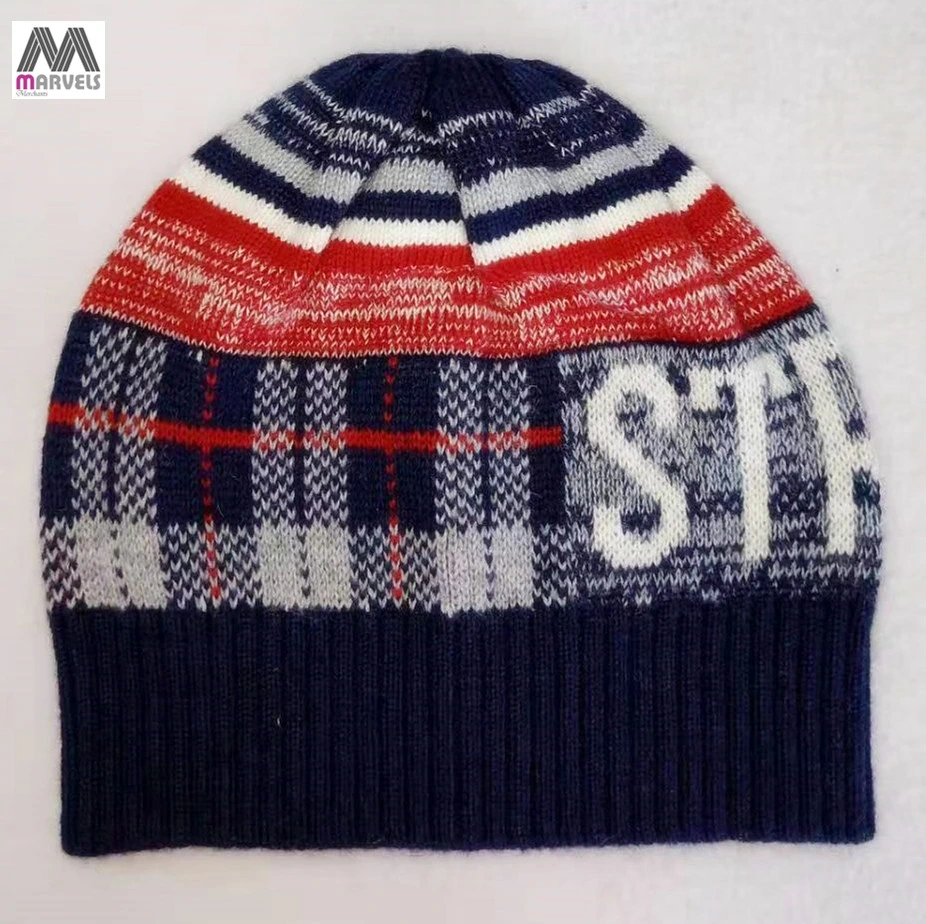 Basic Knitted Stripe Contrast Color Acrylic Beanie