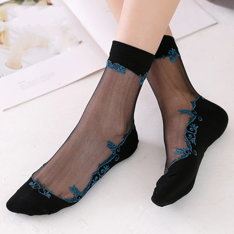 Summer Ladies Fashion Mesh Silk Socks Transparent Crystal Lace Elastic Summer Ankle Socks