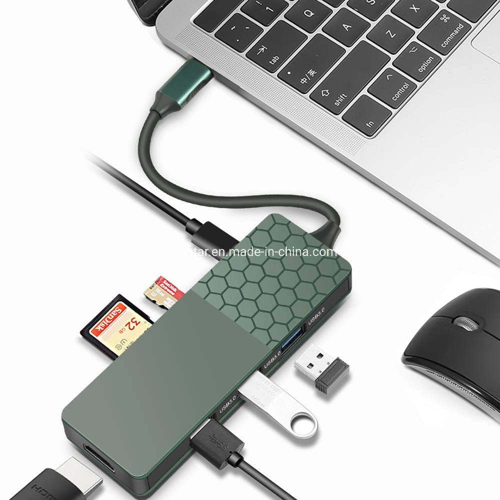 Aluminum Alloy USB C 3.0 Hub 7 in 1 Multiport USB 3.0 Type C Port Mini SD Memory Card Reader Adapter