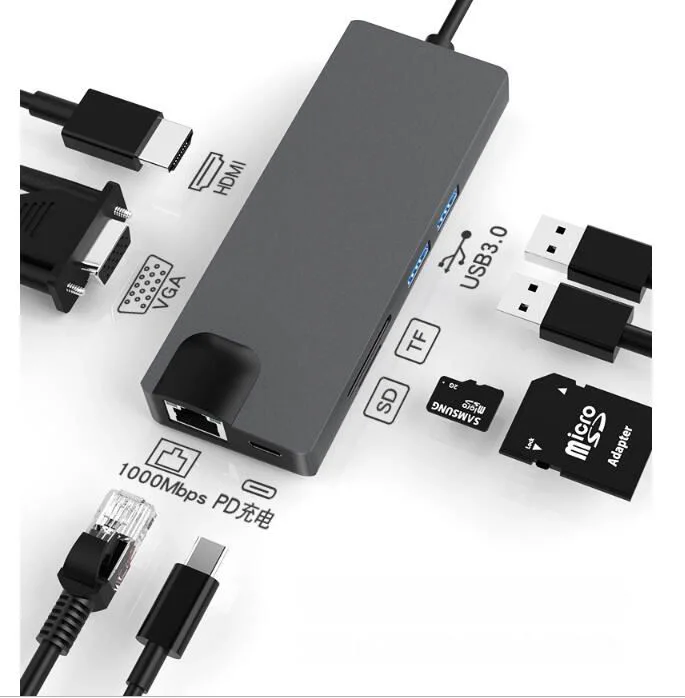 Adaptateur USB C vers HDTV, TF/SD, USB3.0/C, PD pour MacBook Pro/Air 7 en 2  Type-C - PrimeCables®