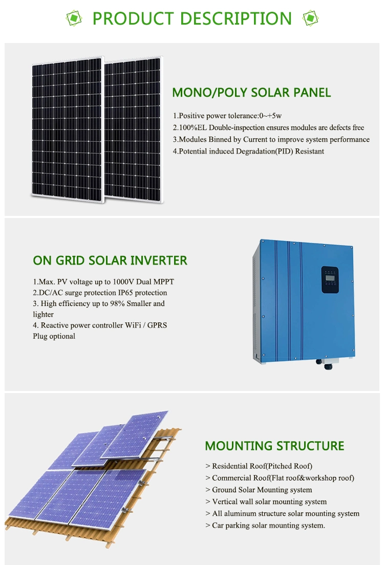 High Power Grid Tie 15kw 10kVA Solar Power System Solar Panel Power Station