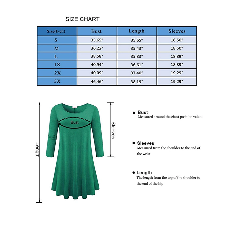 Women Fashion Clothes Elegant Bell-Bottoms Simple 3/4 Sleeve Loose Dress