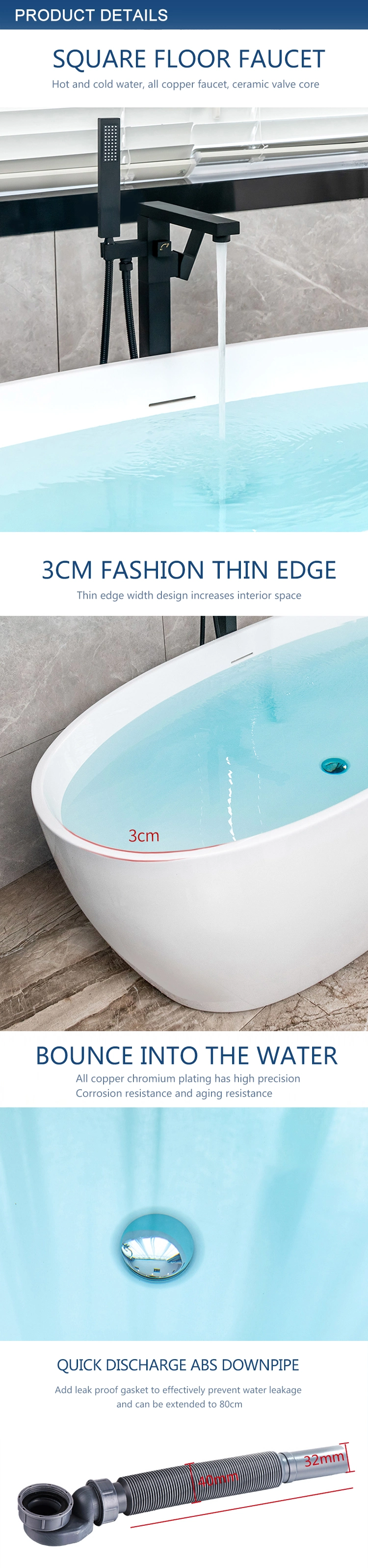 New Design Acrylic Corner Bathtub Clear Bath Tub