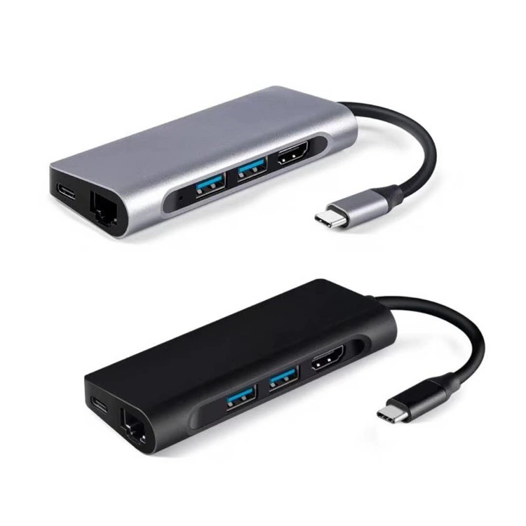 Hot Sell USB C Hub Mac Book Adapter with 3*USB3.0 Pd 60W+SD/TF Card Reader+HD-Mi+RJ45 8 in 1 High Speed Spliter Type C USB Hub