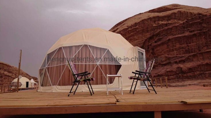 6m Khaki PVC Fabric Glamping Tent Dome Geodesic Camping Tent