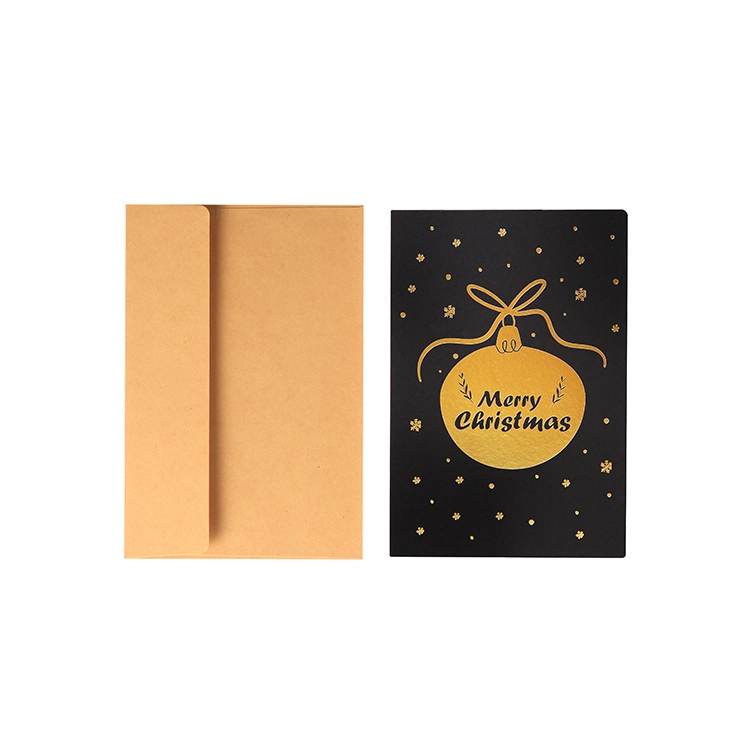 New Design Luxury Gold Stamping Christmas Blessing Black Greeting Cards