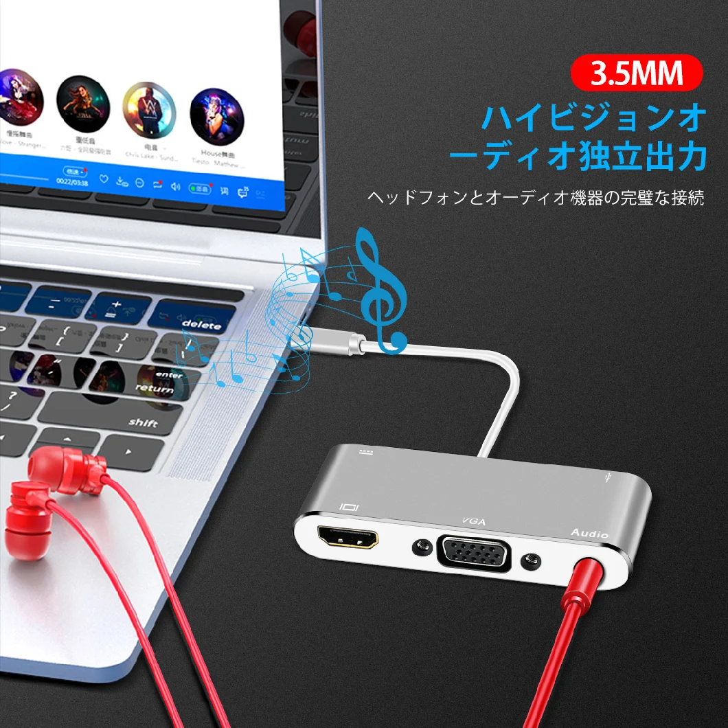 5 in 1 USB C to HDMI+VGA+USB3.0+Pd+3.5mm Audio Multiple Type-C /USB-C Hub Adapter (Support 4K*2K, PD Fast Charging)