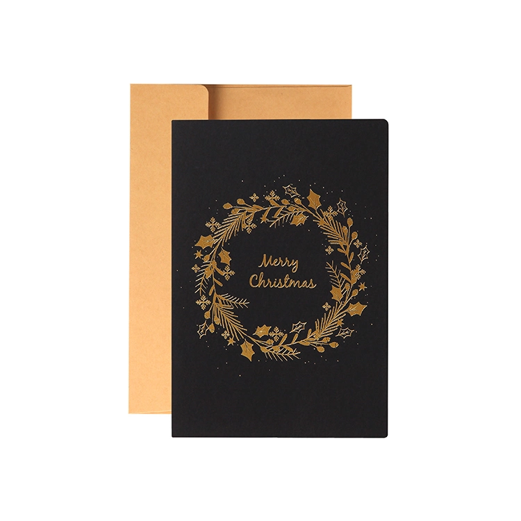 New Design Luxury Gold Stamping Christmas Blessing Black Greeting Cards