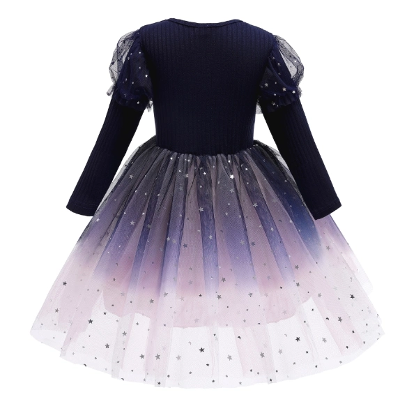 European and American Girl's Dress 2020 Autumn/Winter New Children's Dress Princess Aisha Dress Long-Sleeved Starry Night Tulle Dress