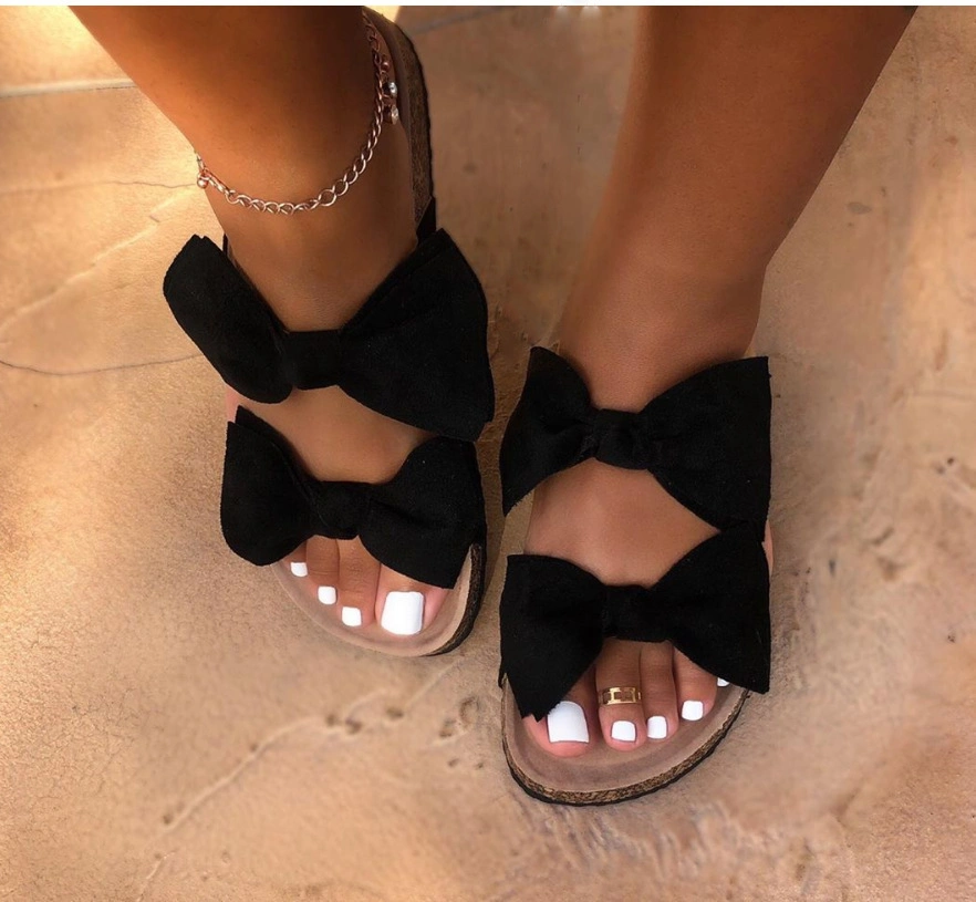 2020 Fashion Summer Sandals Double Bows Flats Ladies Beach Sandals Slippers for Women and Ladies