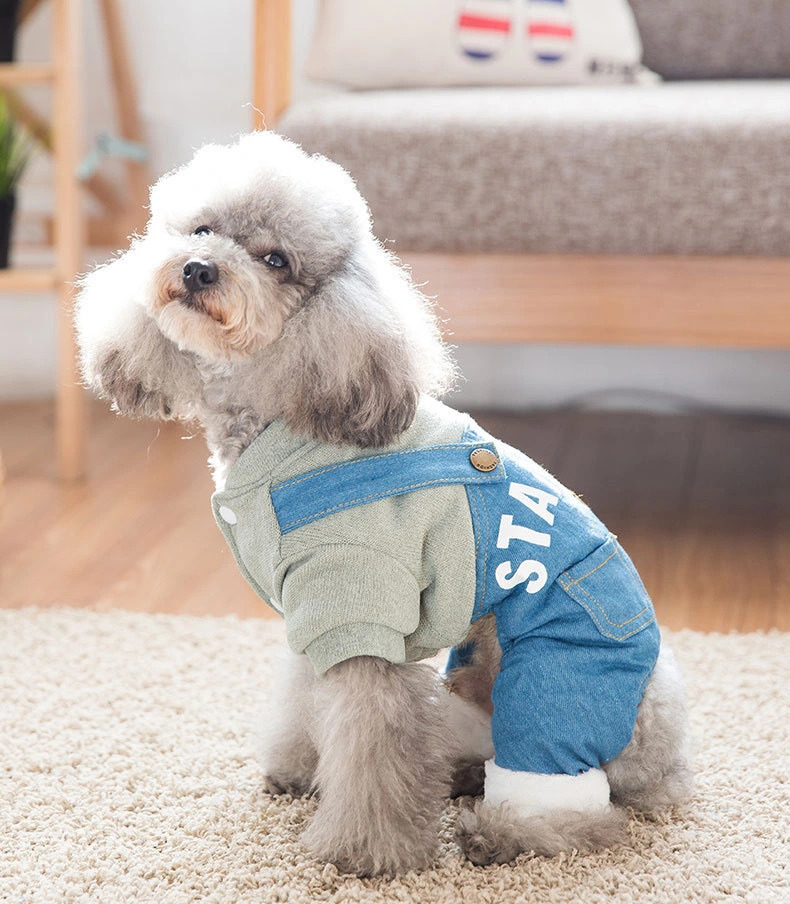 Pet Denim Jean Dress Overalls Jumpsuit Pants Dungarees for Teddy Dog Schnauzer Poodle Chihuahua