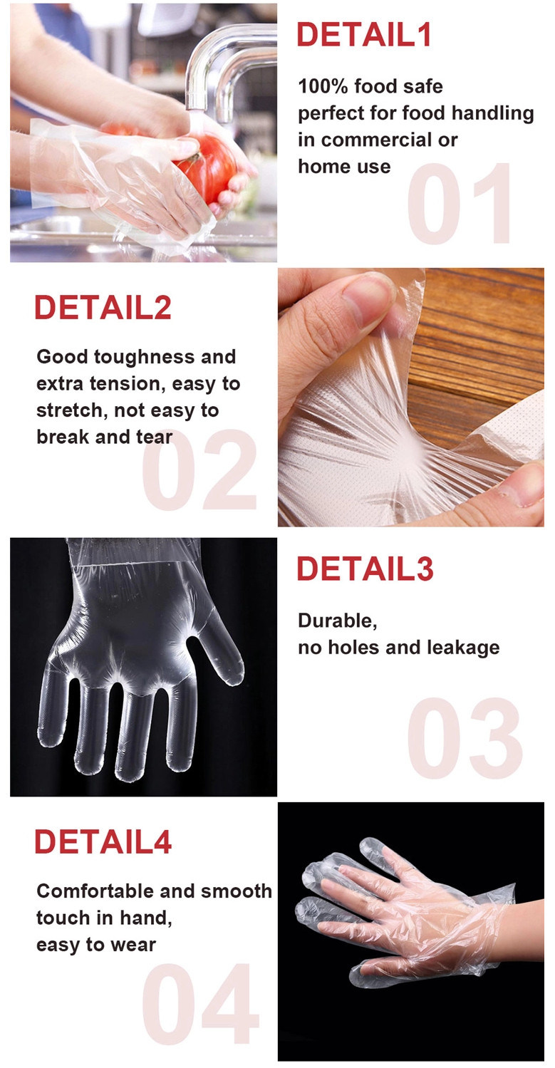 Transparent Plastic PE Food Grade Disposable Gloves for Kitchen Use