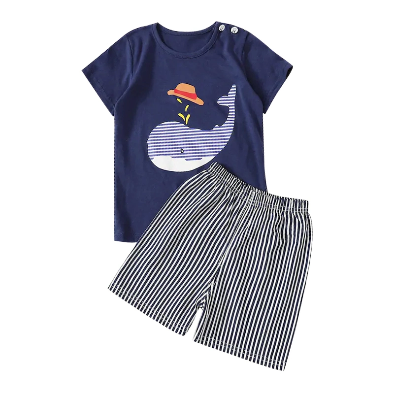 Boys Whale Print Striped Sets Kids Pajamas Bamboo Kids Pyjamas Children Clothes
