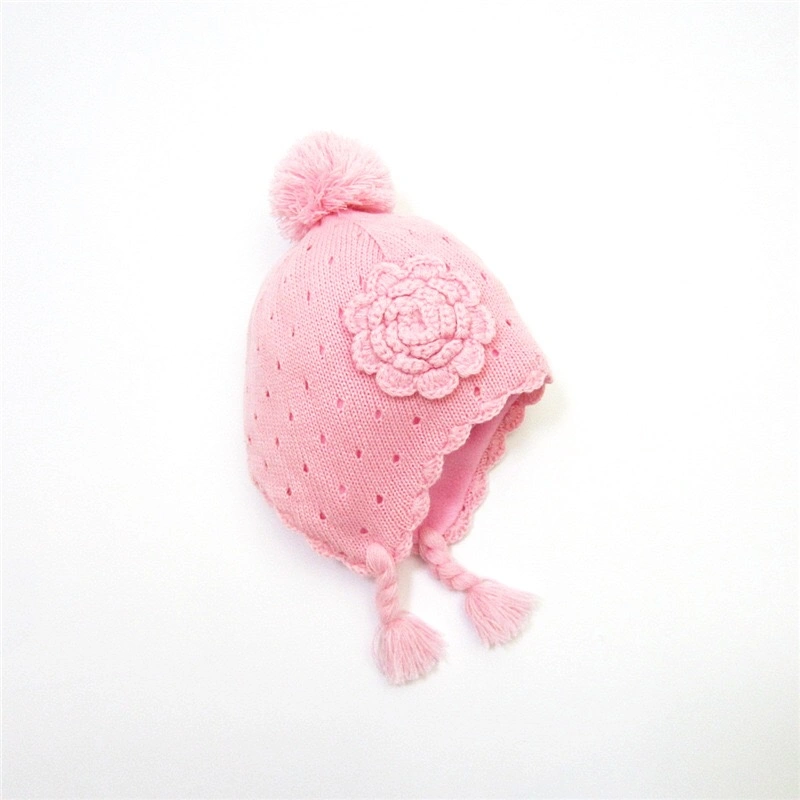 Custom Acrylic Warm Knitted Fleece Earflap Baby Beanie Hats Crochet