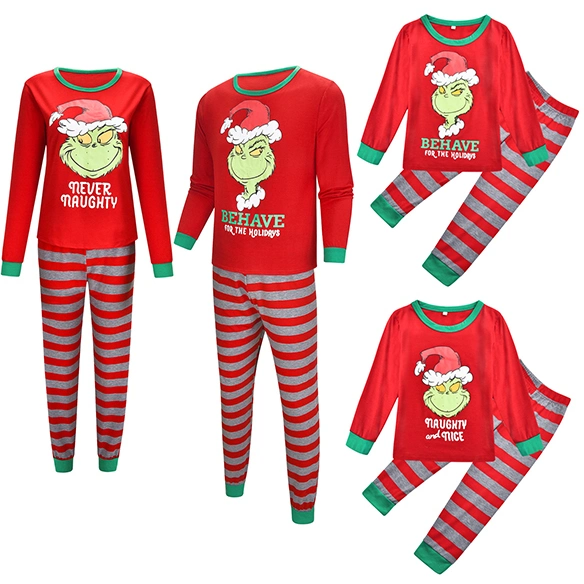 Hot Sale Matching Family Christmas Pajamas Halloween Holiday Christmas Red Striped Sleepwear
