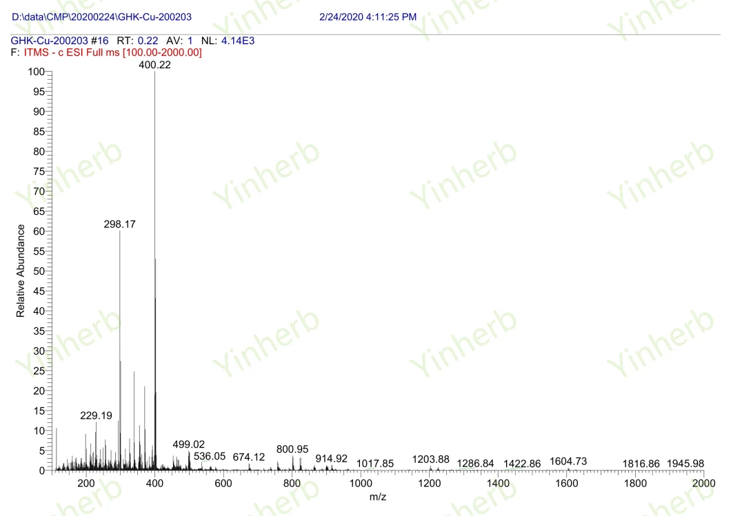 Yinherb Custom Peptide Synthesis 98% Purity Ghk-Cu Bulk Raw Powder 49557-75-7