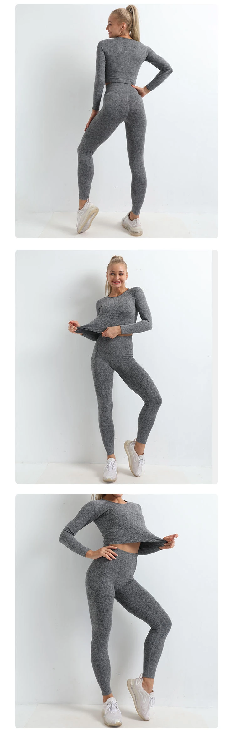 New High-Quality Seamless Striped Yoga Long-Sleeved Suit Striped High-Waisted Slim Sports Suit