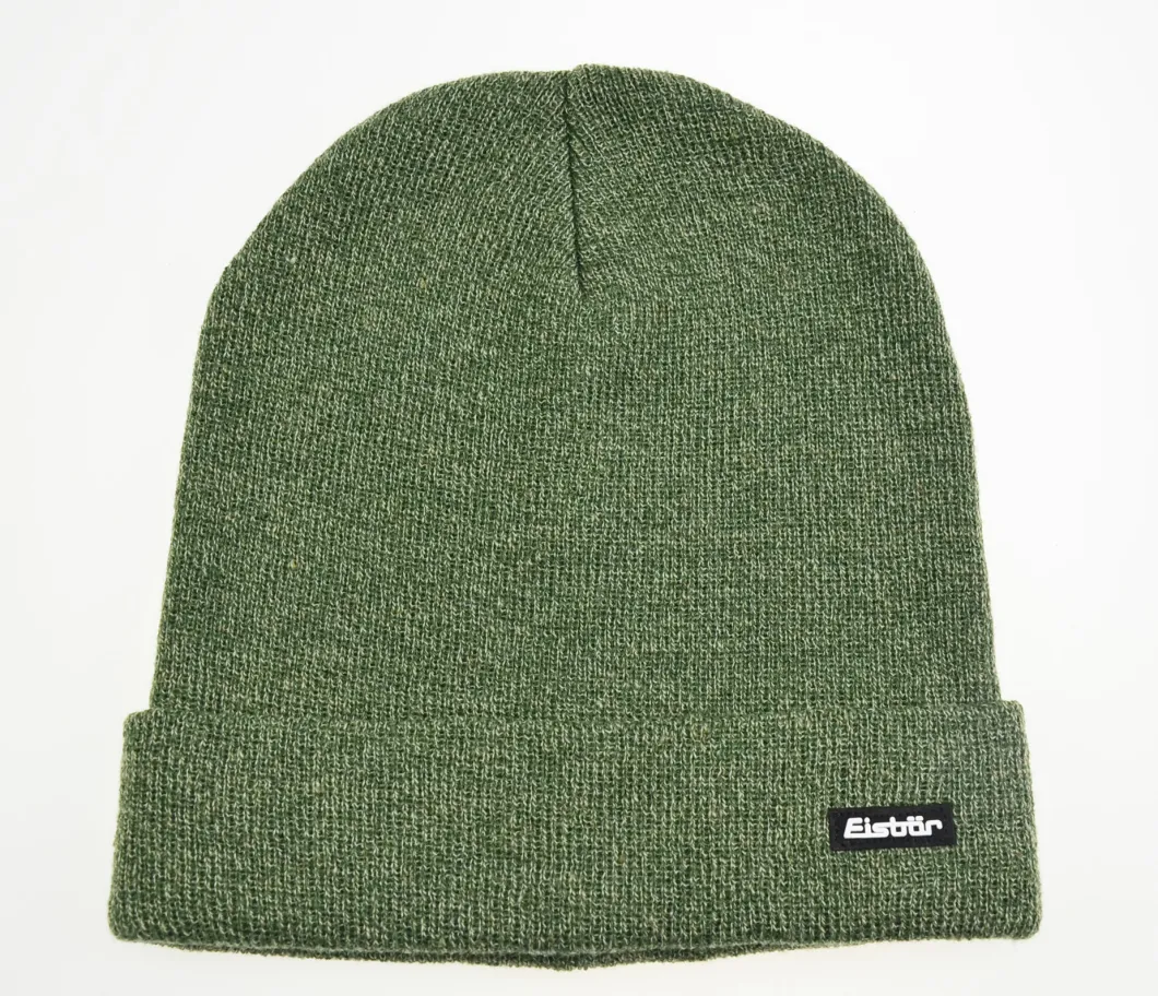 BSCI Melange Green Color Acrylic Knitted Beanie Hats with Customized Artwork