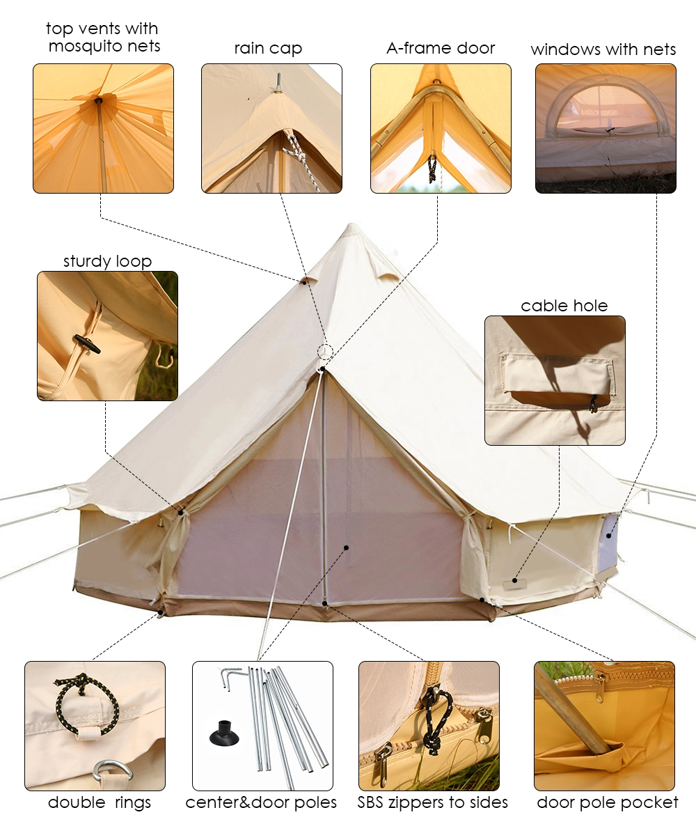 Luxury 3m/4m/5m/6m Cotton Canvas Swag Camping Outdoor Bell Tent for Sale