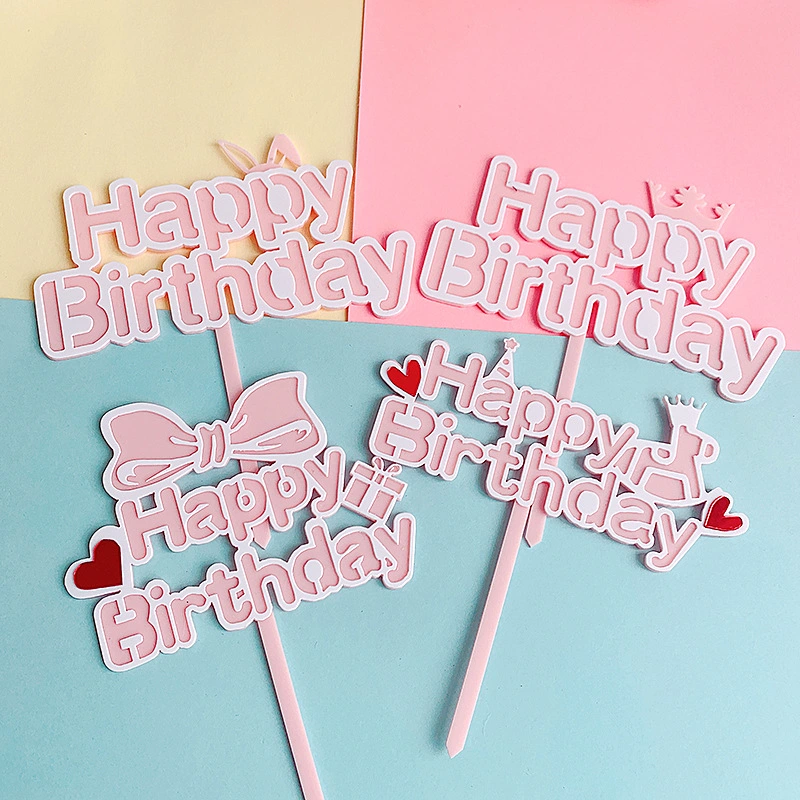 Pink Letters Happy Birthday Cake Decor Girls Acrylic Laser Cutting Pink Cake Topper for Birthday Party