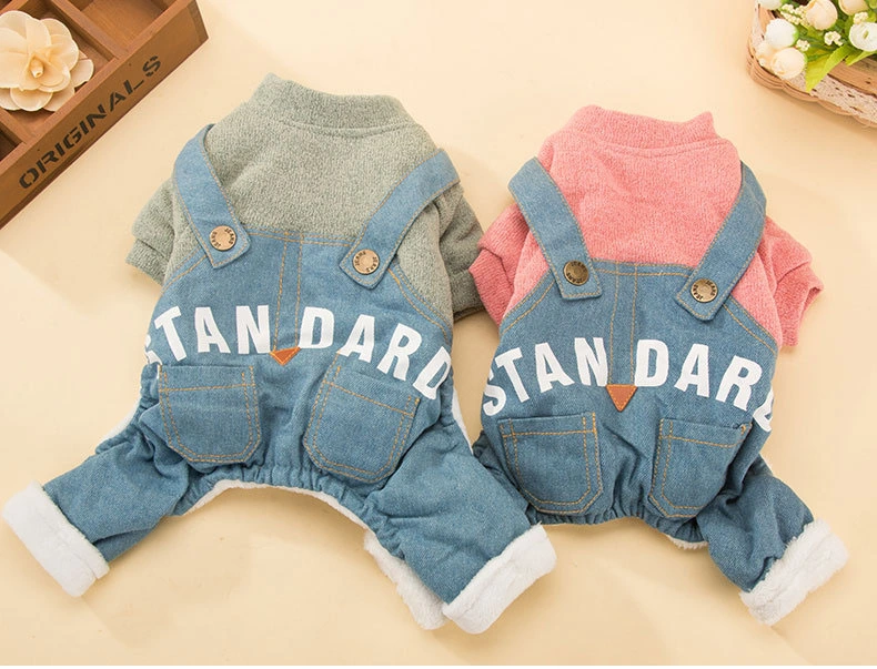 Pet Denim Jean Dress Overalls Jumpsuit Pants Dungarees for Teddy Dog Schnauzer Poodle Chihuahua