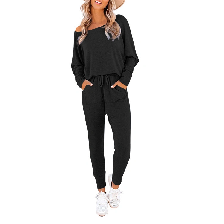 Women Customized Slim Fit Solid Color Pajama Soft Cotton Spandex Women Lounge Pants with Side Pocket