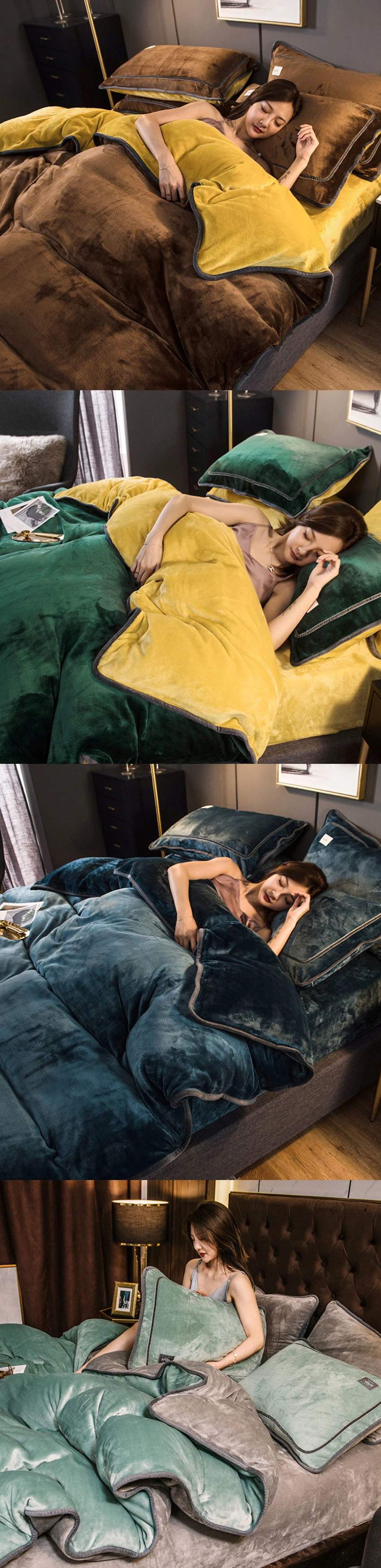 Fleece Velvet Bedding Set Quilt Cover Pillowcase Bed Sheet Set