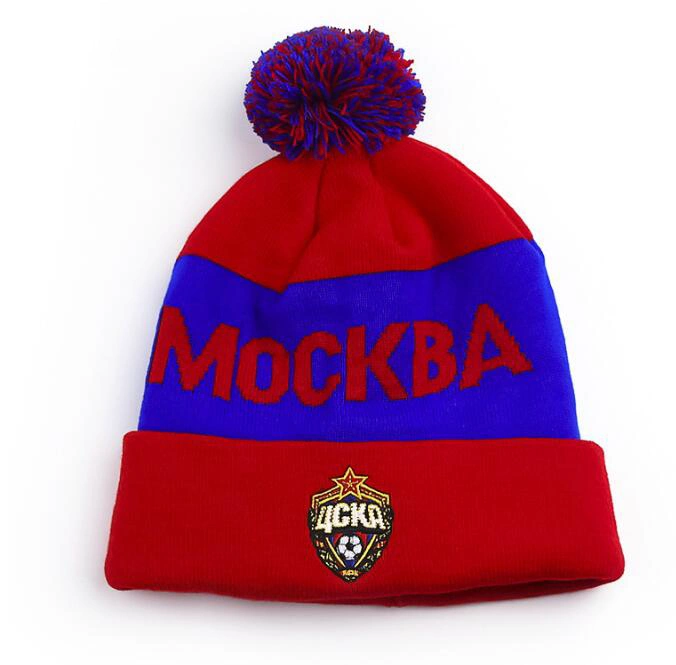 Custom Acrylic Winter Cap Football Team POM POM Hip Hop Hats Knitted Beanie