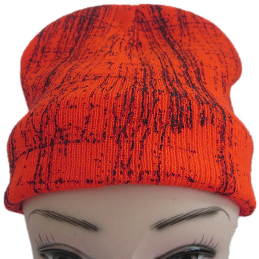 Winter Adult Outdoor Hunting Warm Fleece Inside Print Knitted Orange Beanie