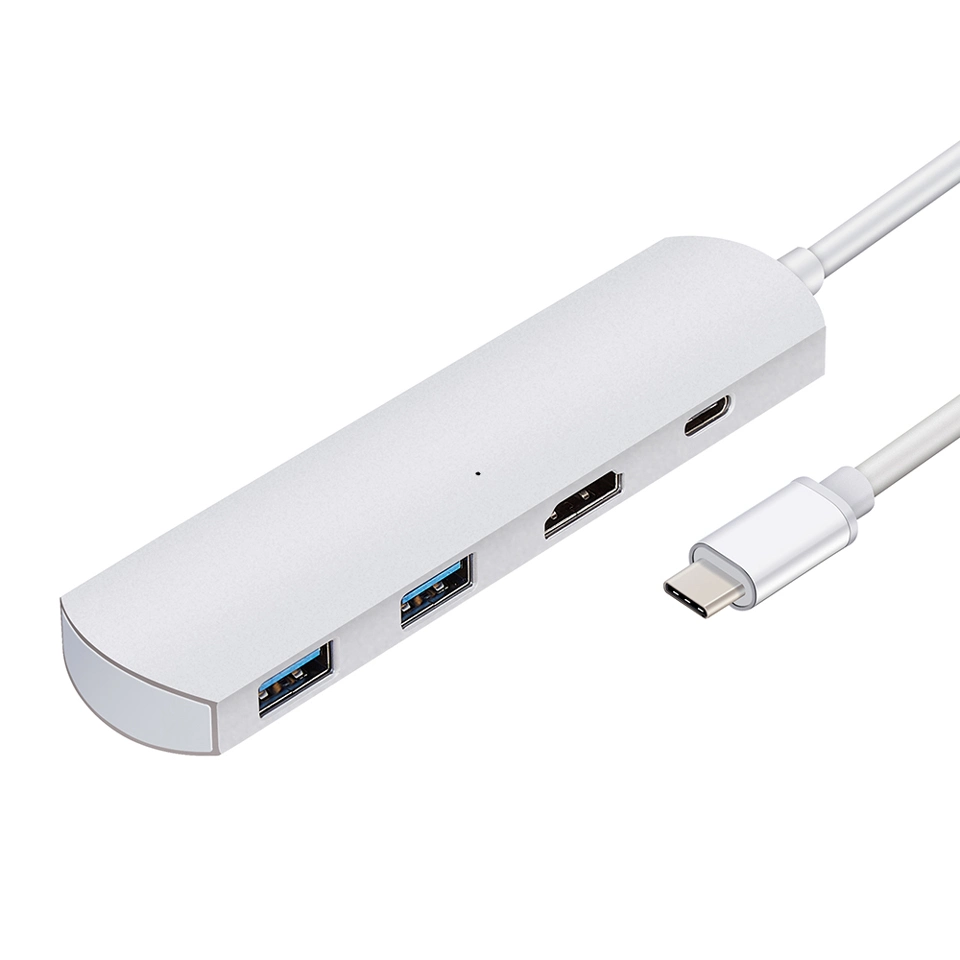 Custom Made Aluminium Type C USB C USB C Type LAN Hub to and 2 USB 3.0 HDMI Type-C in Support of Charging and Data Transmission