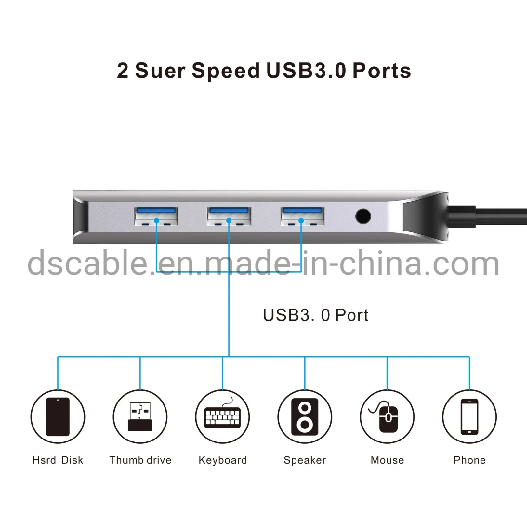 8 in 1 USB-C Docking Station Type-C Hub with 4K HDMI 3ports USB3.0 RJ45 Pd Charging SD/TF Cardreader Gigabit LAN