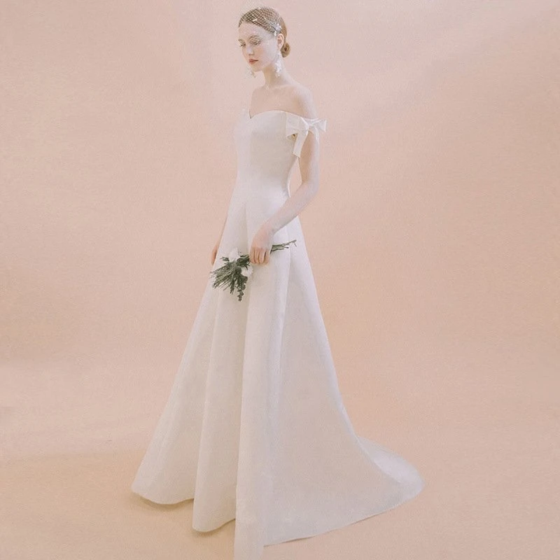 Luxury Satin Bridal Custom One Shoulder Wedding Dress