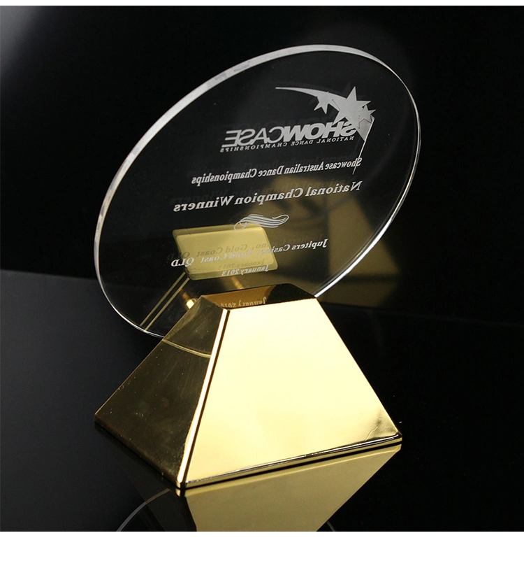 Creative Acrylic Trophy and Metal Base Round Transparent Acrylic Trophy