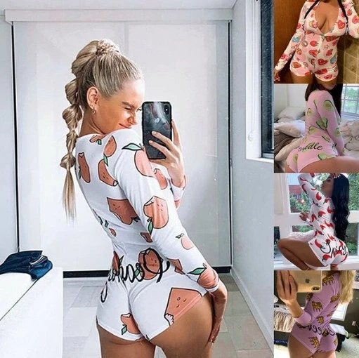 New V-Neck Sleeve Jumpsuit Lady Romper Onesie Custom Sexy Women Pajamas Night Wear Onsies Adult Comfort Dress Pajamas