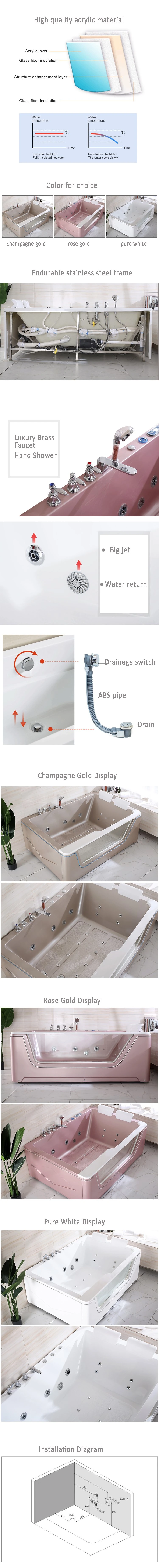 Popular Luxury Whirlpool Bathtub for SPA with Pillow Hot Sale Bathtub Transparenr Mini Bar Bathtub
