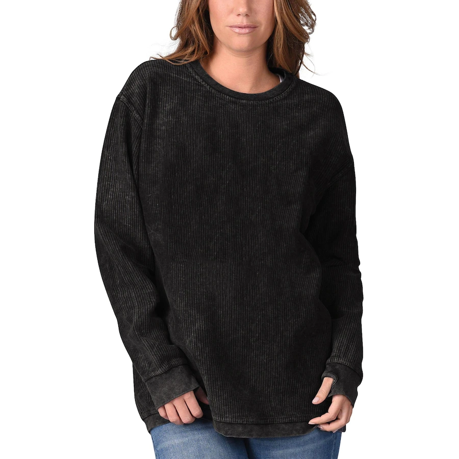 Womens Gwell Sports Black Comfy Cord Crewneck Pullover Sweatshirt
