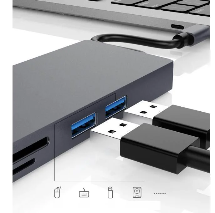 Multi Function 6 in 1 USB 3.0 Mini Adapter Hub Type-C USB3.0 USB-C Adapter Type C Hub