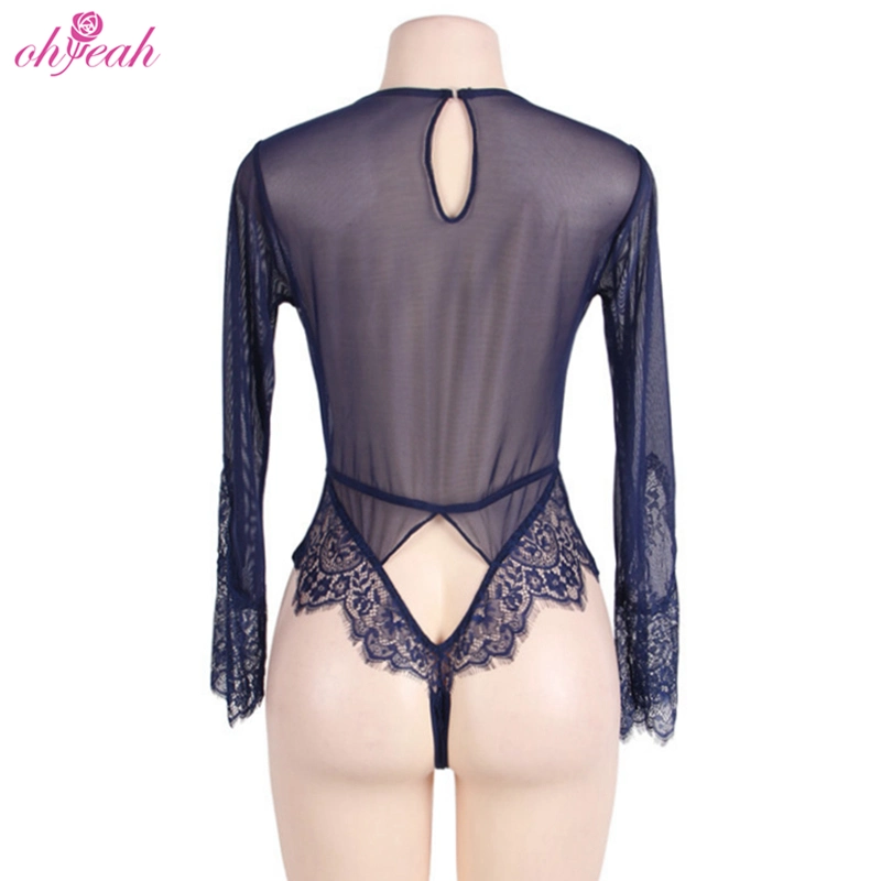 Best Sell Exquisite Lace Sleeve Teddy Woman Exotic Sexy Night Lingerie Body Suit