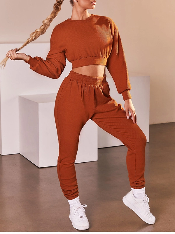 Cotton Two Piece Jogger Set Knitted Nightwear Pajama Blue Trendy Elegant Ladies Outfits Casual Plus Size Women Clothing Tracksuit