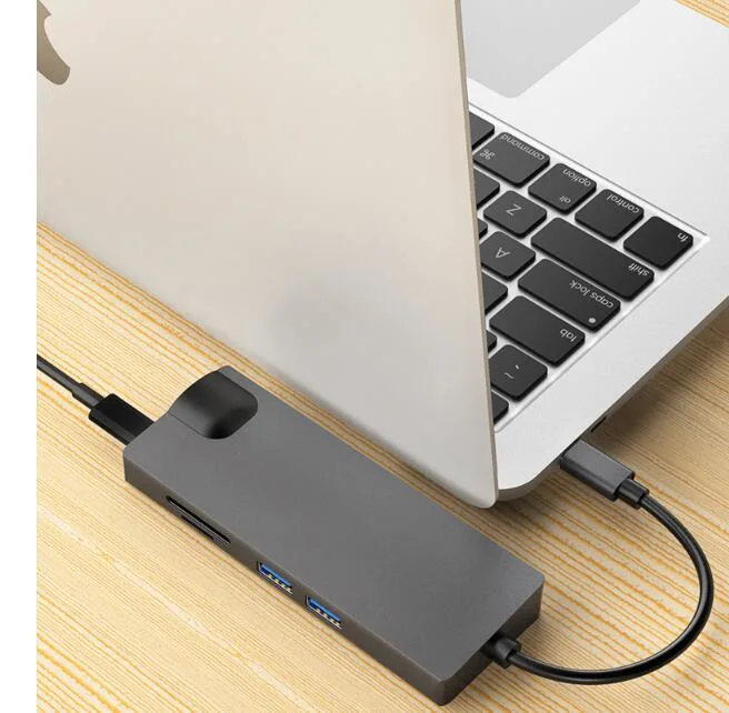 Multi Function 6 in 1 USB 3.0 Mini Adapter Hub Type-C USB3.0 USB-C Adapter Type C Hub