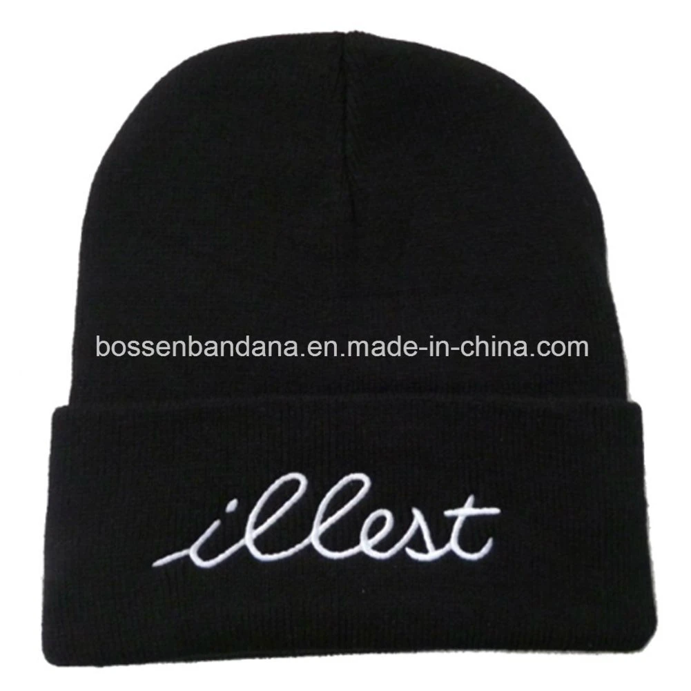 Factory Produce Customized Logo Embroidered Black Acrylic Knitted Winter Snowboard Beanie
